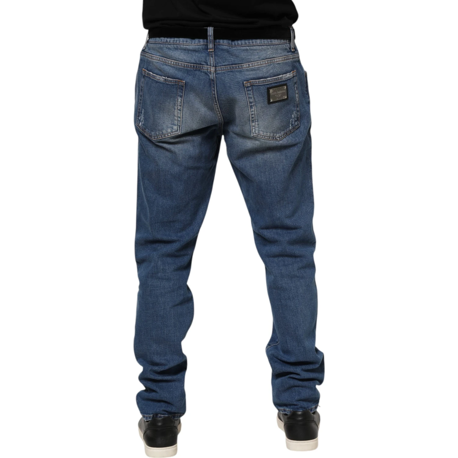 Blue Washed Cotton Logo Plaque Denim Jeans