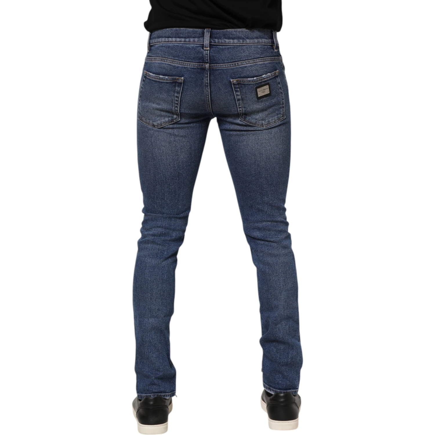 Blue Cotton Logo Plaque Skinny Men Denim Jeans