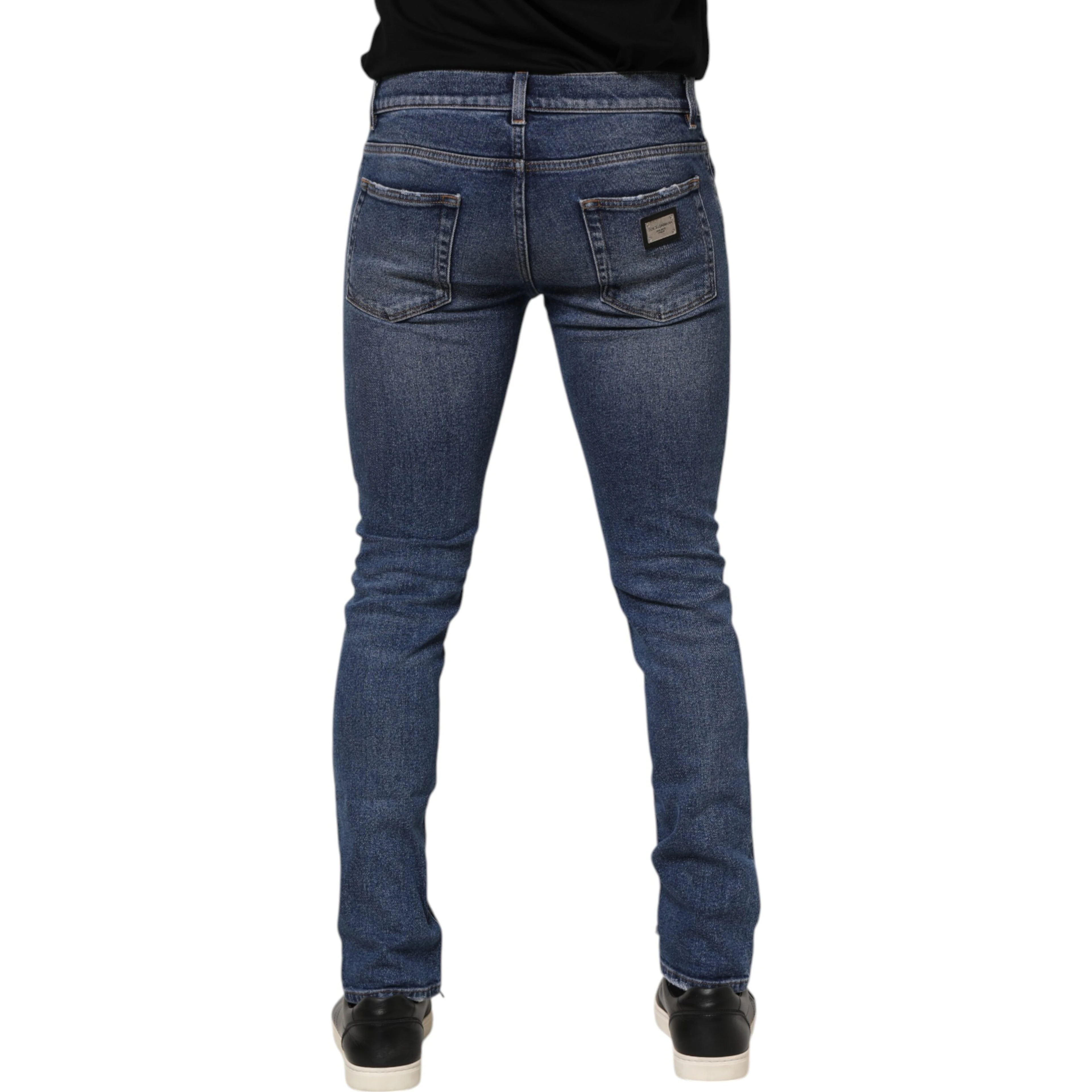 Blue Cotton Logo Plaque Skinny Men Denim Jeans