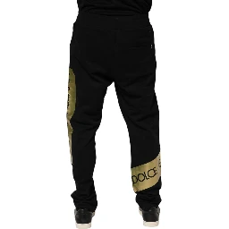 Black Cotton Logo Tape Men Jogger Pants