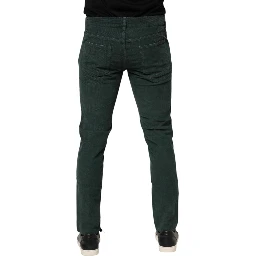 Green Cotton Corduroy Skinny Pants