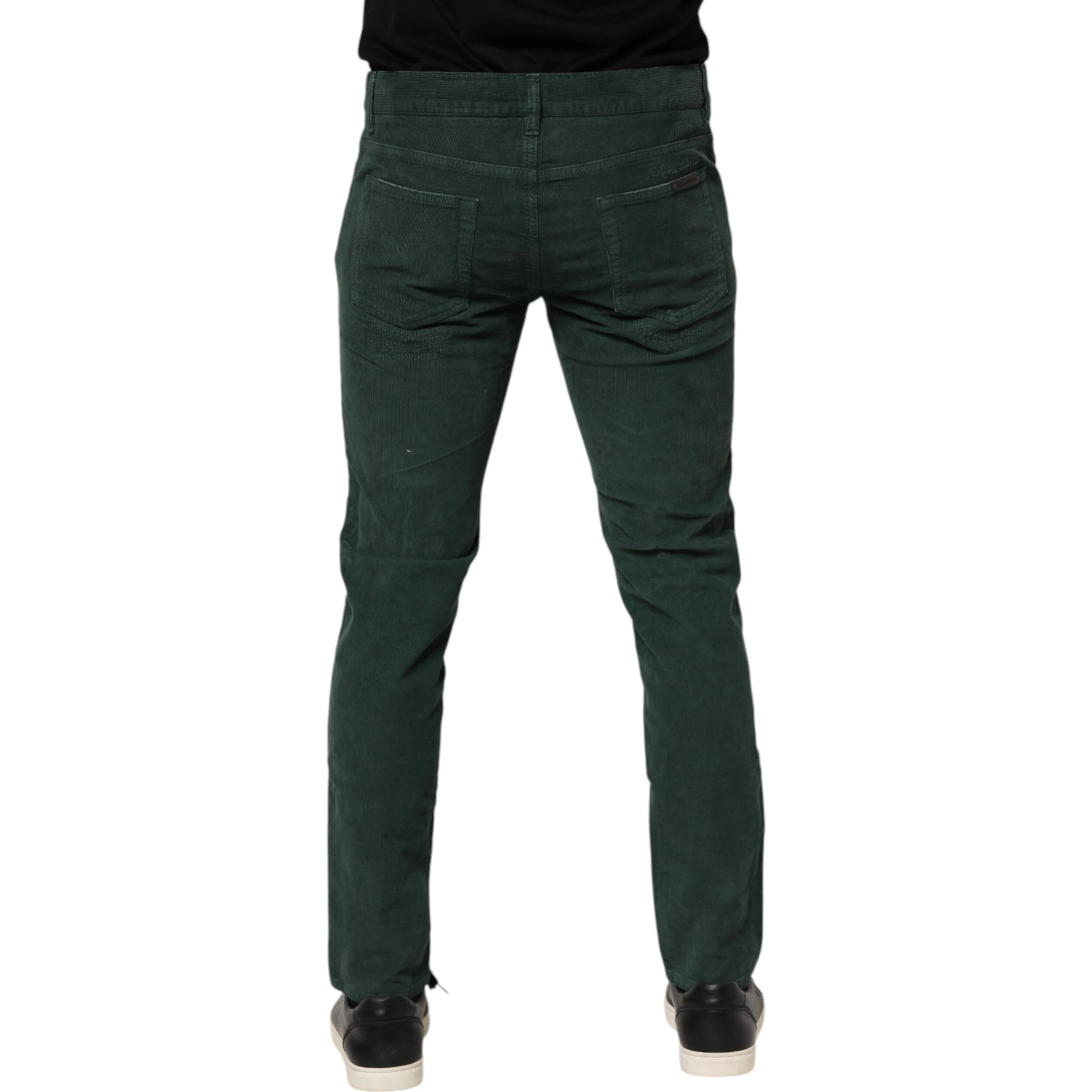 Green Cotton Corduroy Skinny Pants