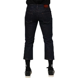 Dark Blue Cotton Logo Slim Fit Men Denim Jeans