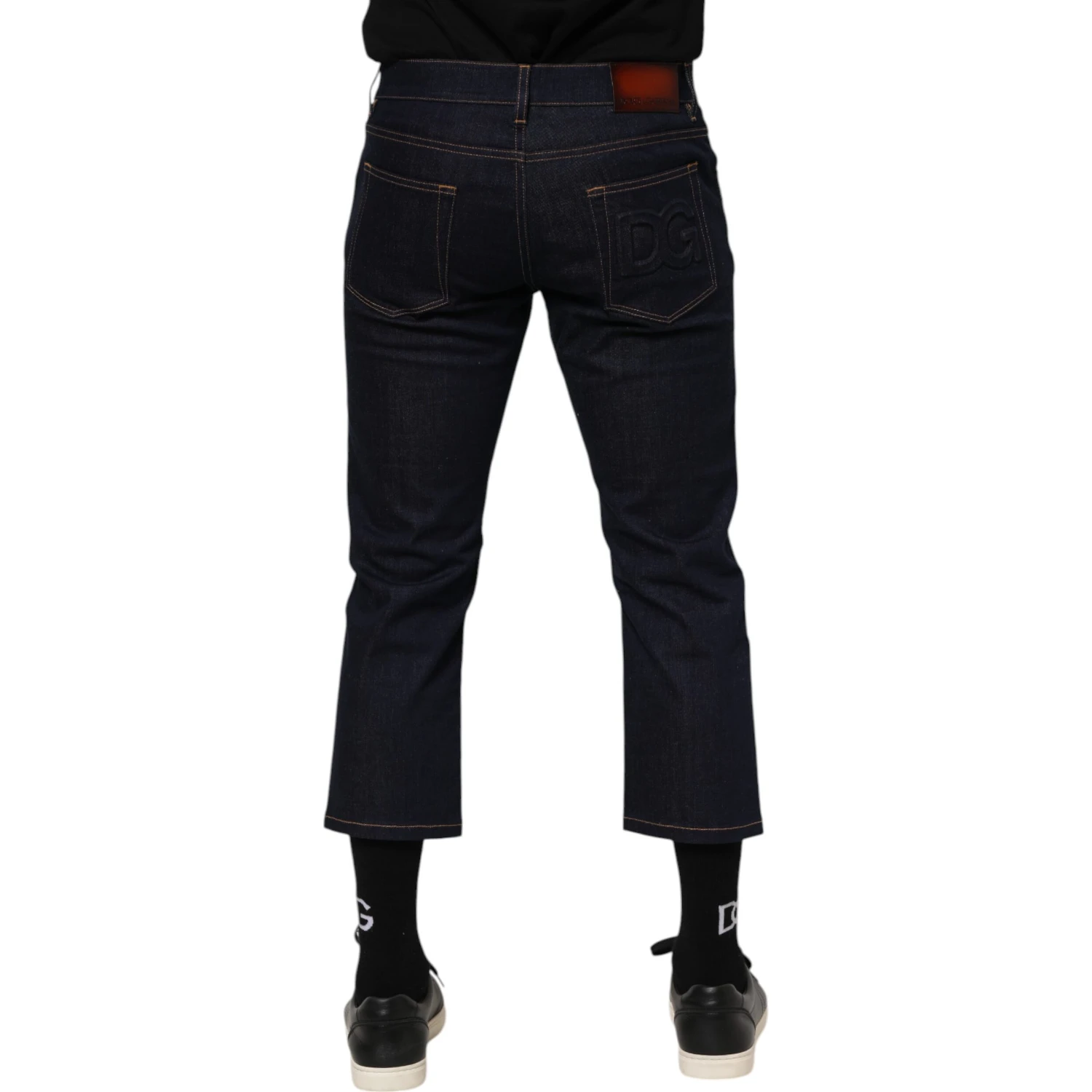 Dark Blue Cotton Logo Slim Fit Men Denim Jeans