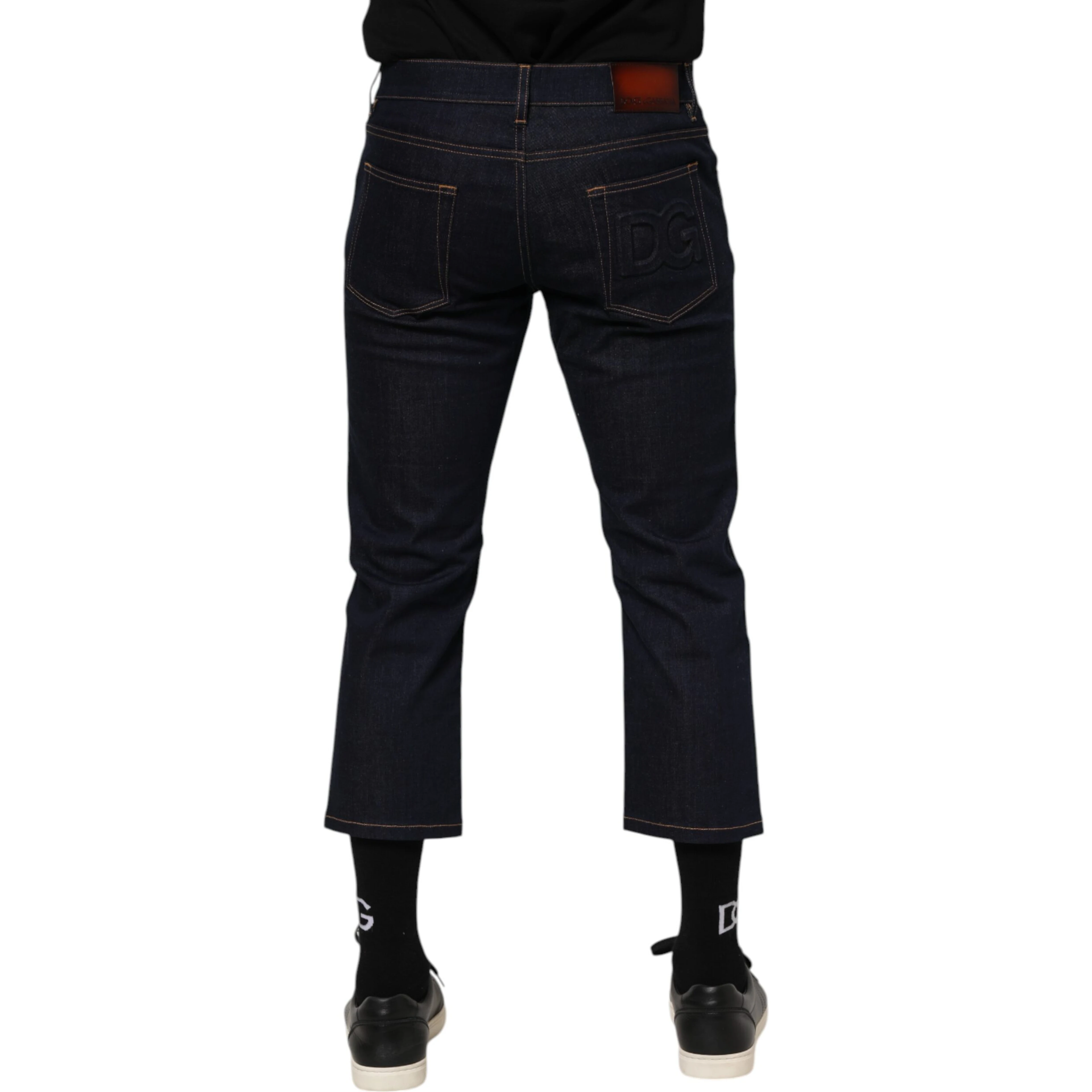 Dark Blue Cotton Logo Slim Fit Men Denim Jeans