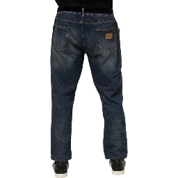 Blue Cotton Logo Plaque Slim Denim Jeans