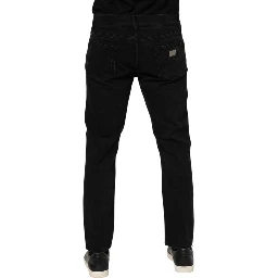 Black Cotton Logo Plaque Slim Fit Denim Jeans