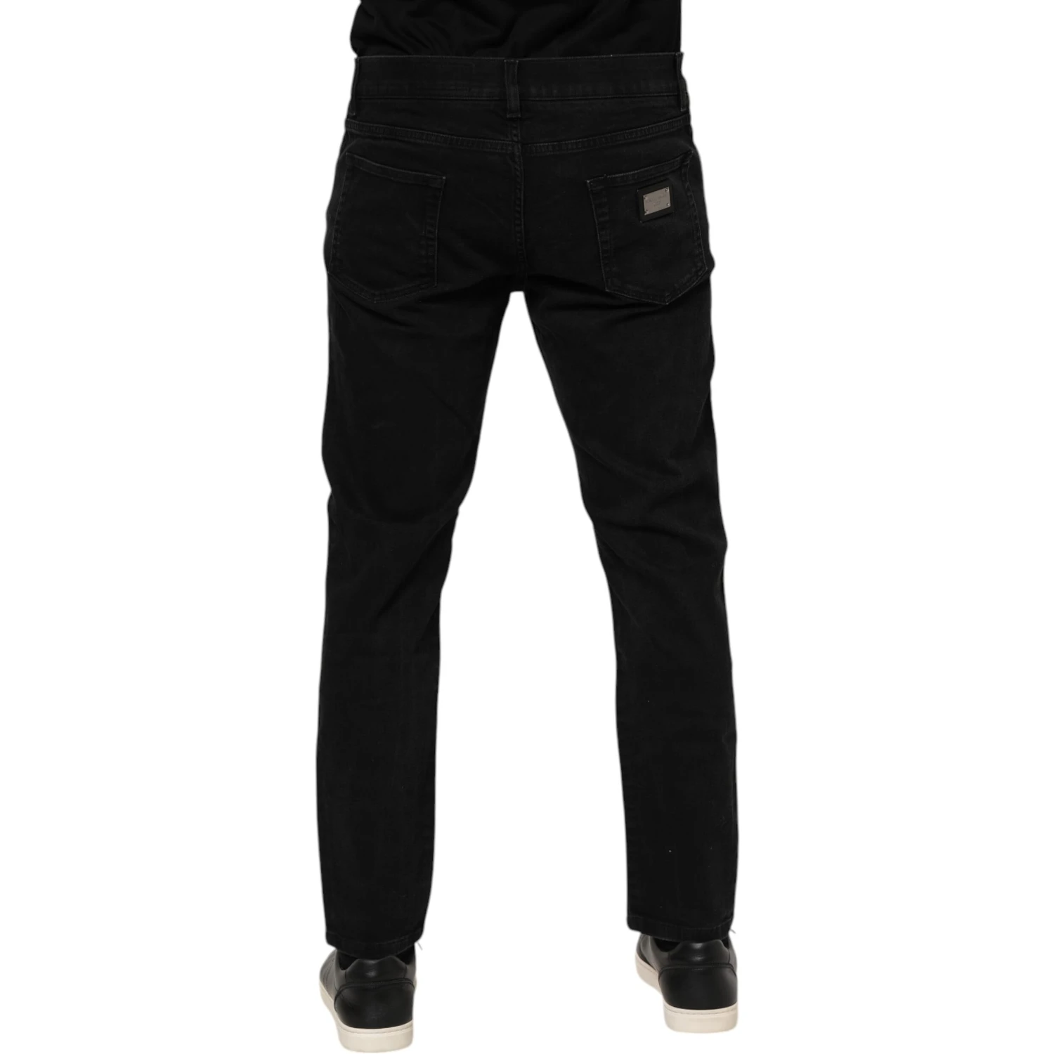 Black Cotton Logo Plaque Slim Fit Denim Jeans