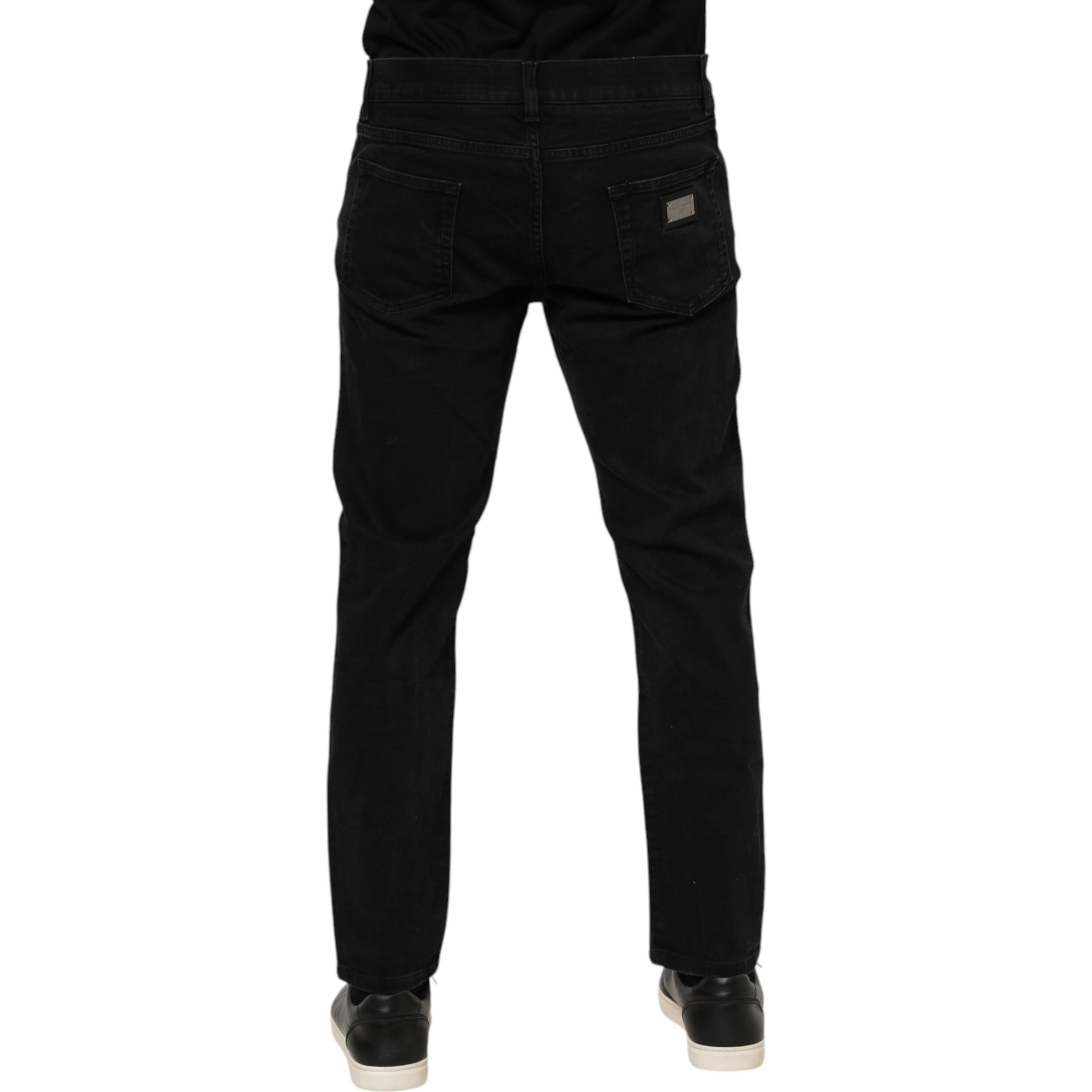 Black Cotton Logo Plaque Slim Fit Denim Jeans