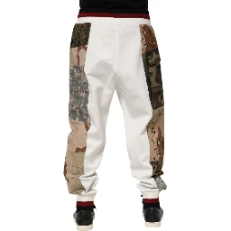 White Patchwork Mens Jogger Pants