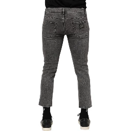 Gray Cotton Logo Plaque Men Denim Jeans