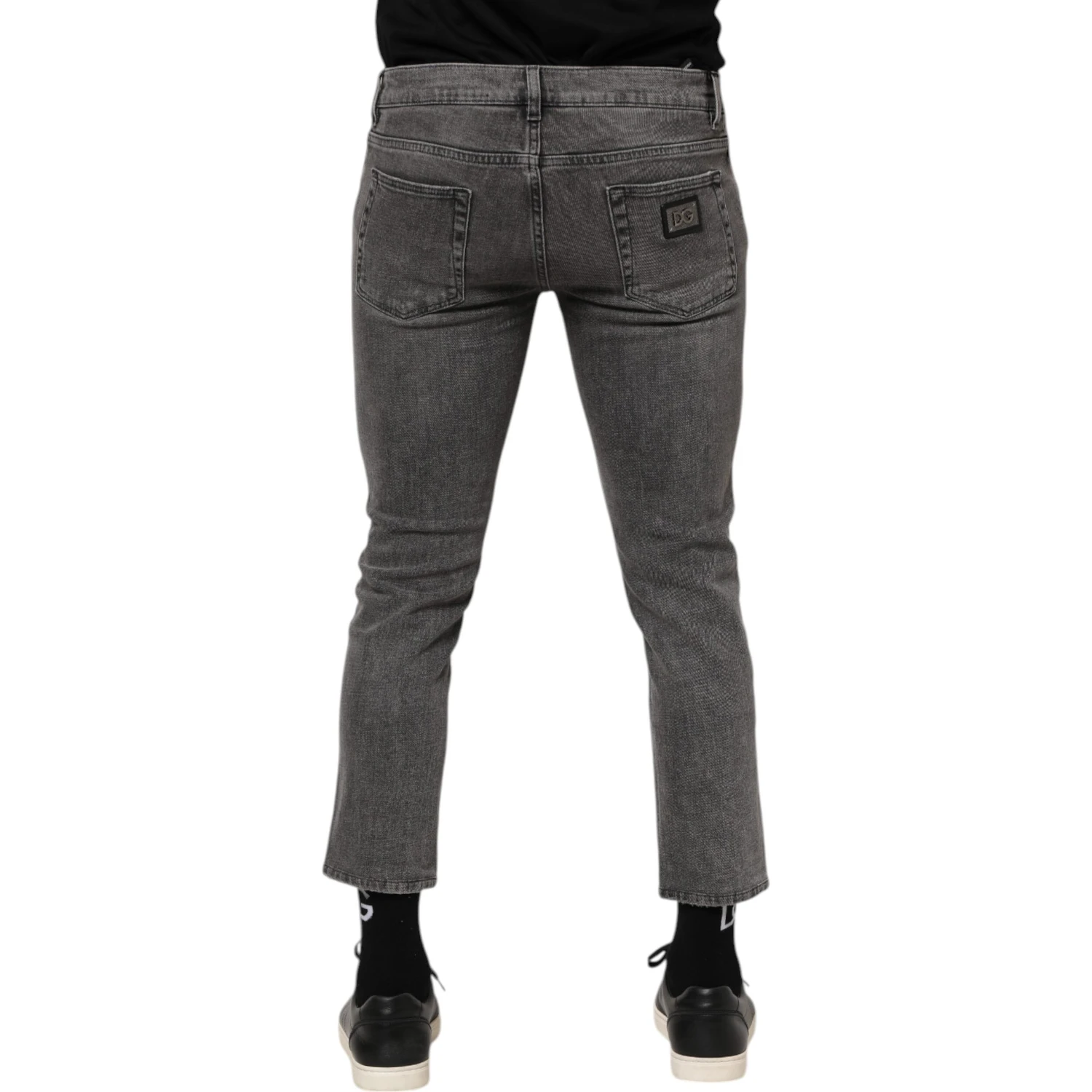 Gray Cotton Logo Plaque Men Denim Jeans