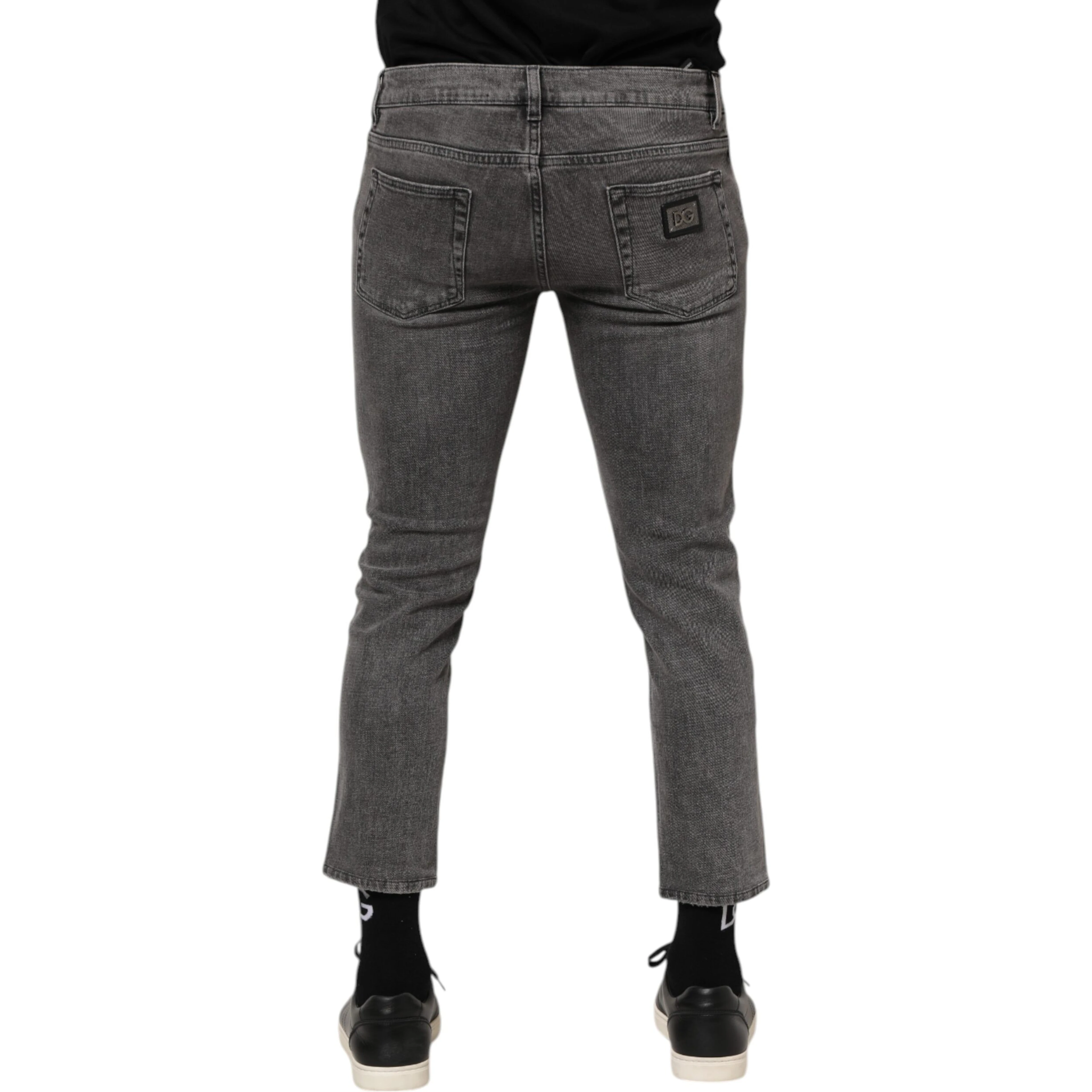 Gray Cotton Logo Plaque Men Denim Jeans