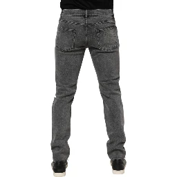 Gray Cotton Logo Plaque Denim Jeans