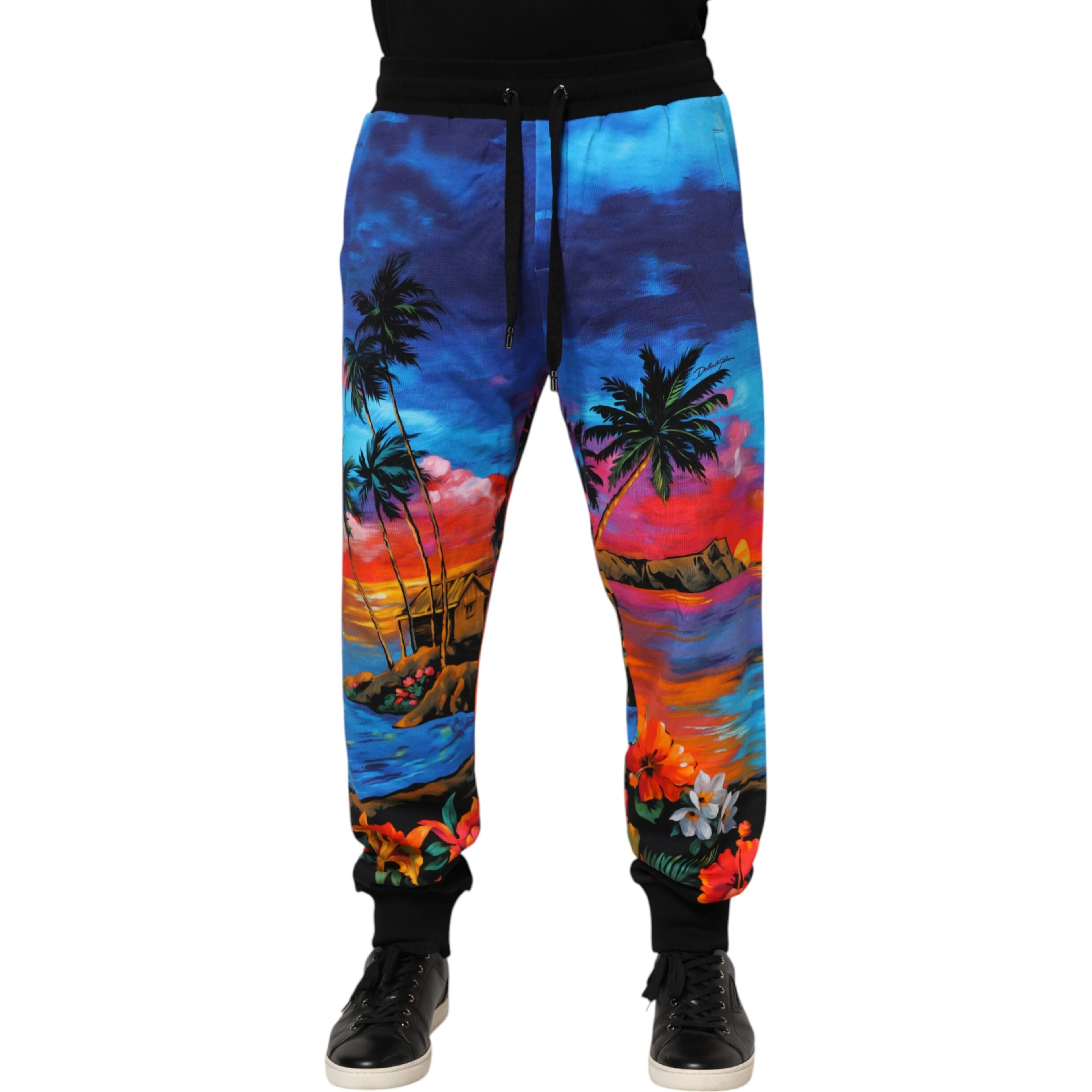 Blue Hawaiian Print Jogger Sweatpants Pants
