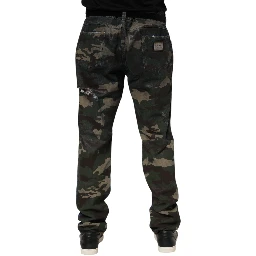 Blue Cotton Camouflage Denim Jeans