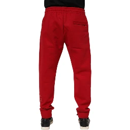 Red Cotton Logo Jogger Men Sweatpants Pants