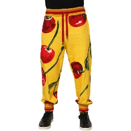 Yellow Cherry Print Jogger Sweatpants Pants