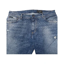 Blue Washed Cotton Logo Plaque Denim Jeans