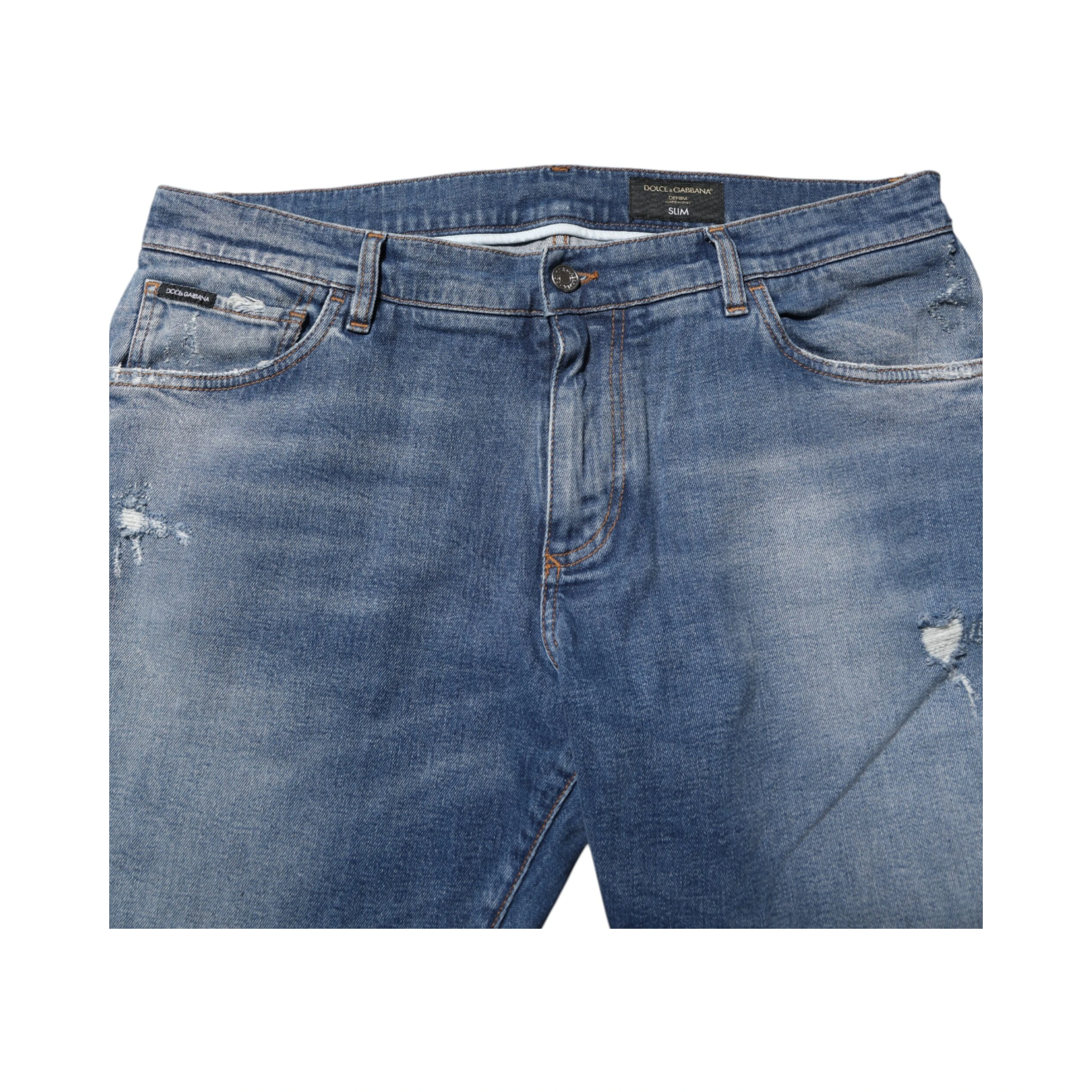 Blue Washed Cotton Logo Plaque Denim Jeans