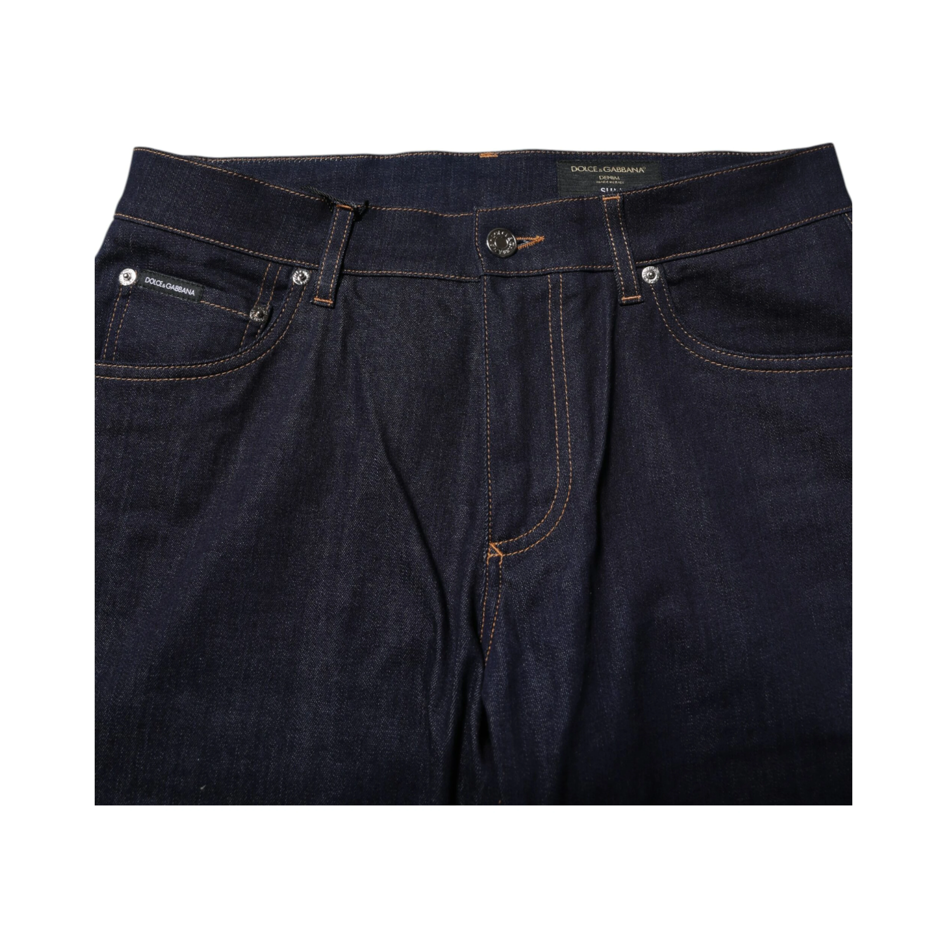 Dark Blue Cotton Logo Slim Fit Men Denim Jeans