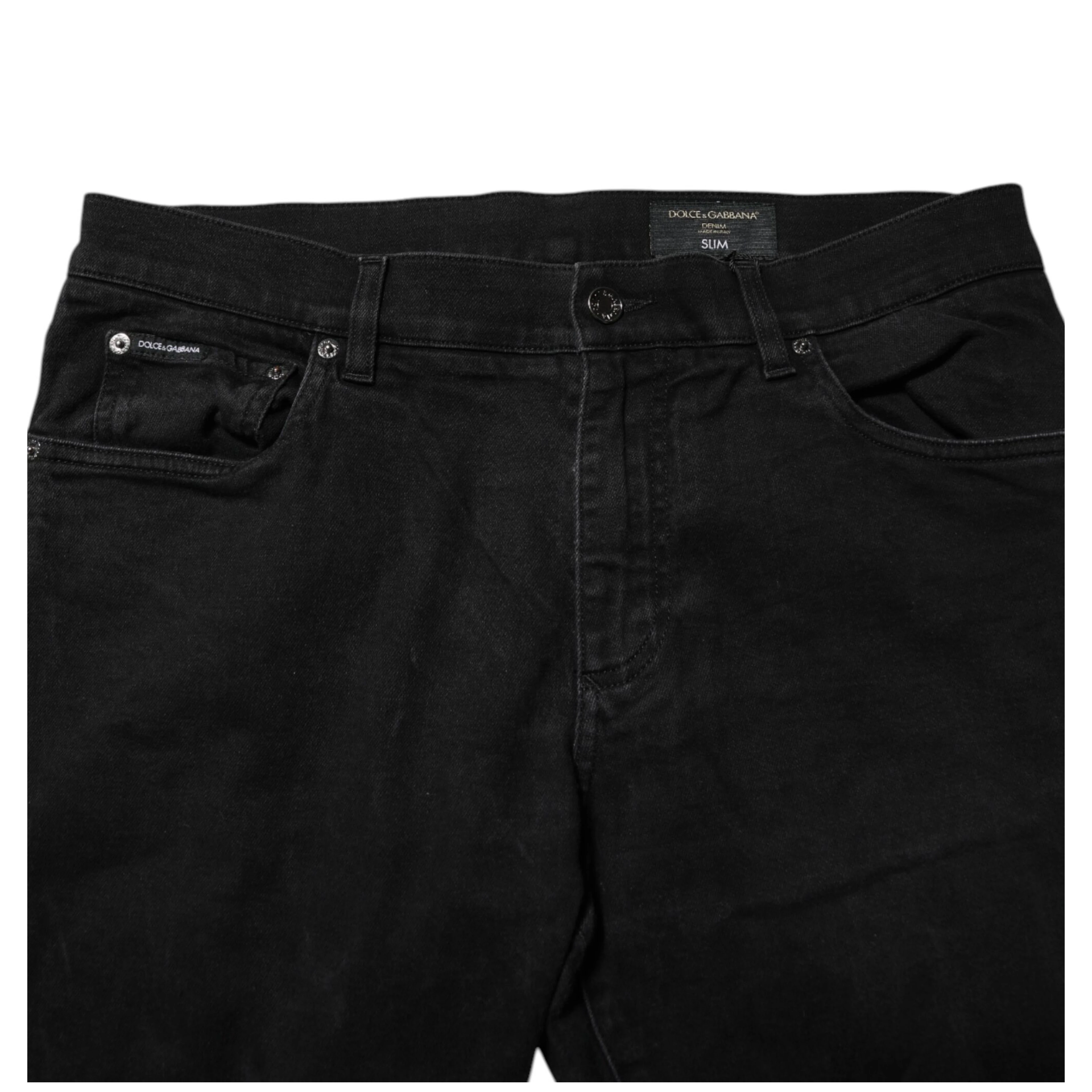 Black Cotton Logo Plaque Slim Fit Denim Jeans