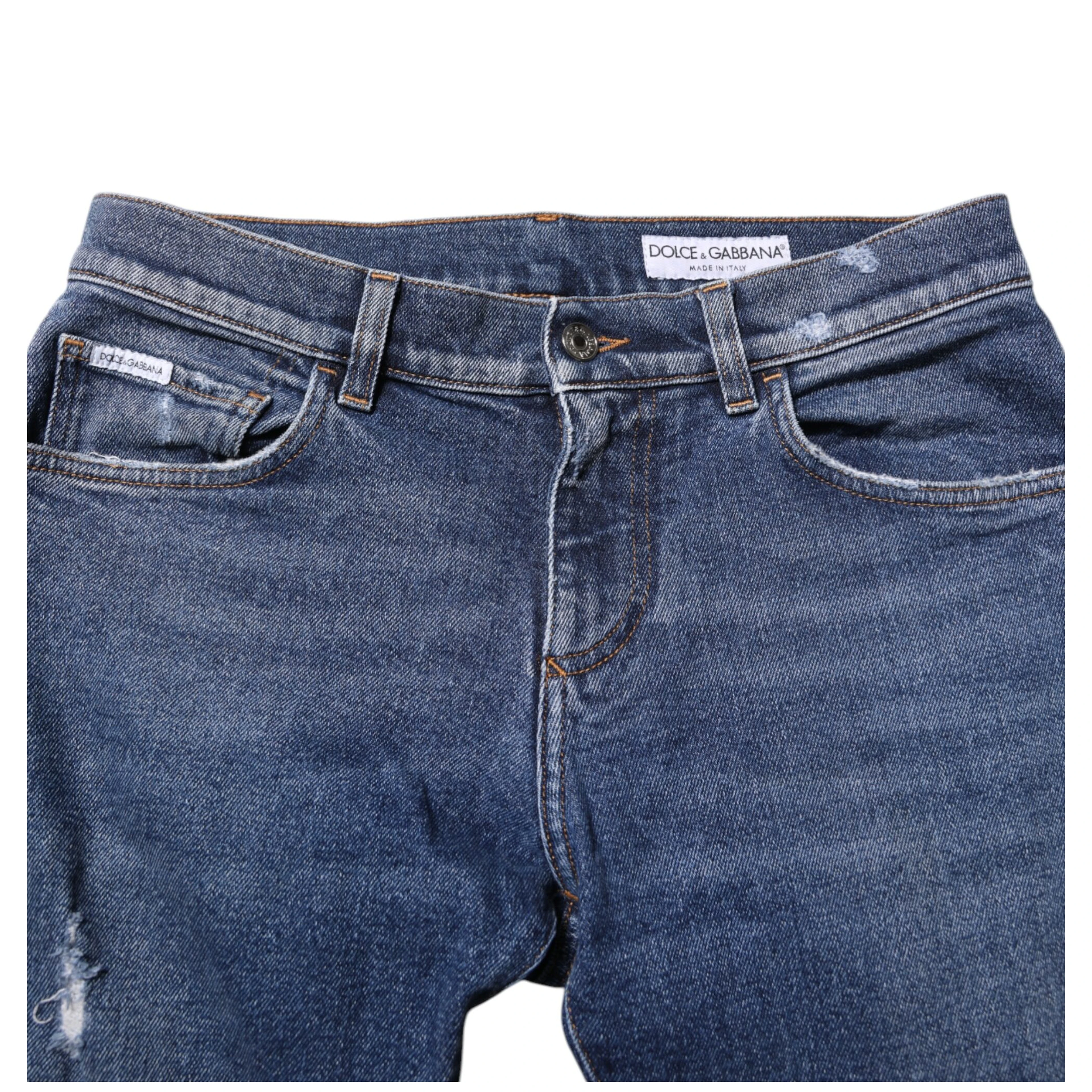 Blue Cotton Logo Plaque Skinny Men Denim Jeans