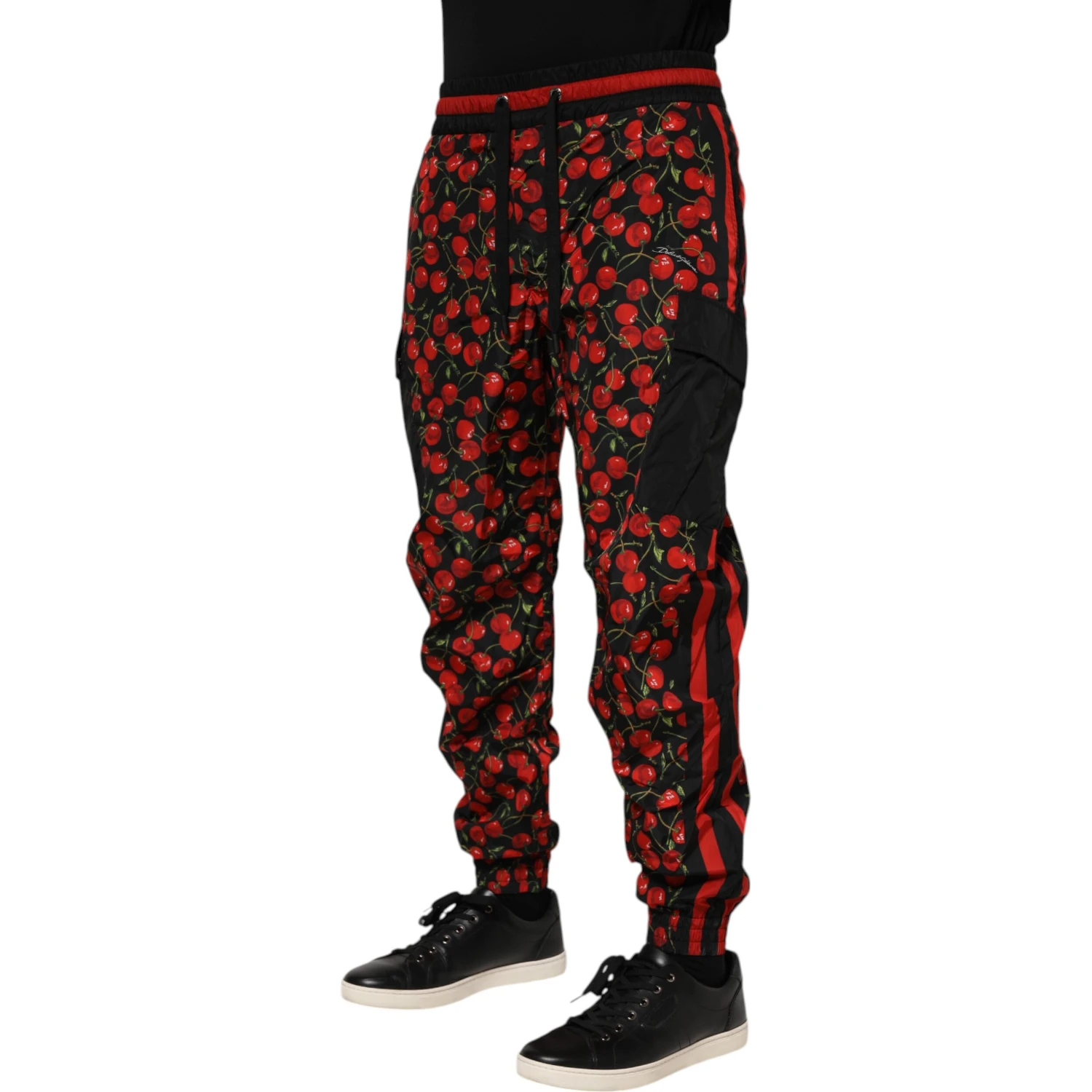 Black Red Cherry Print Men Sweatpants Pants