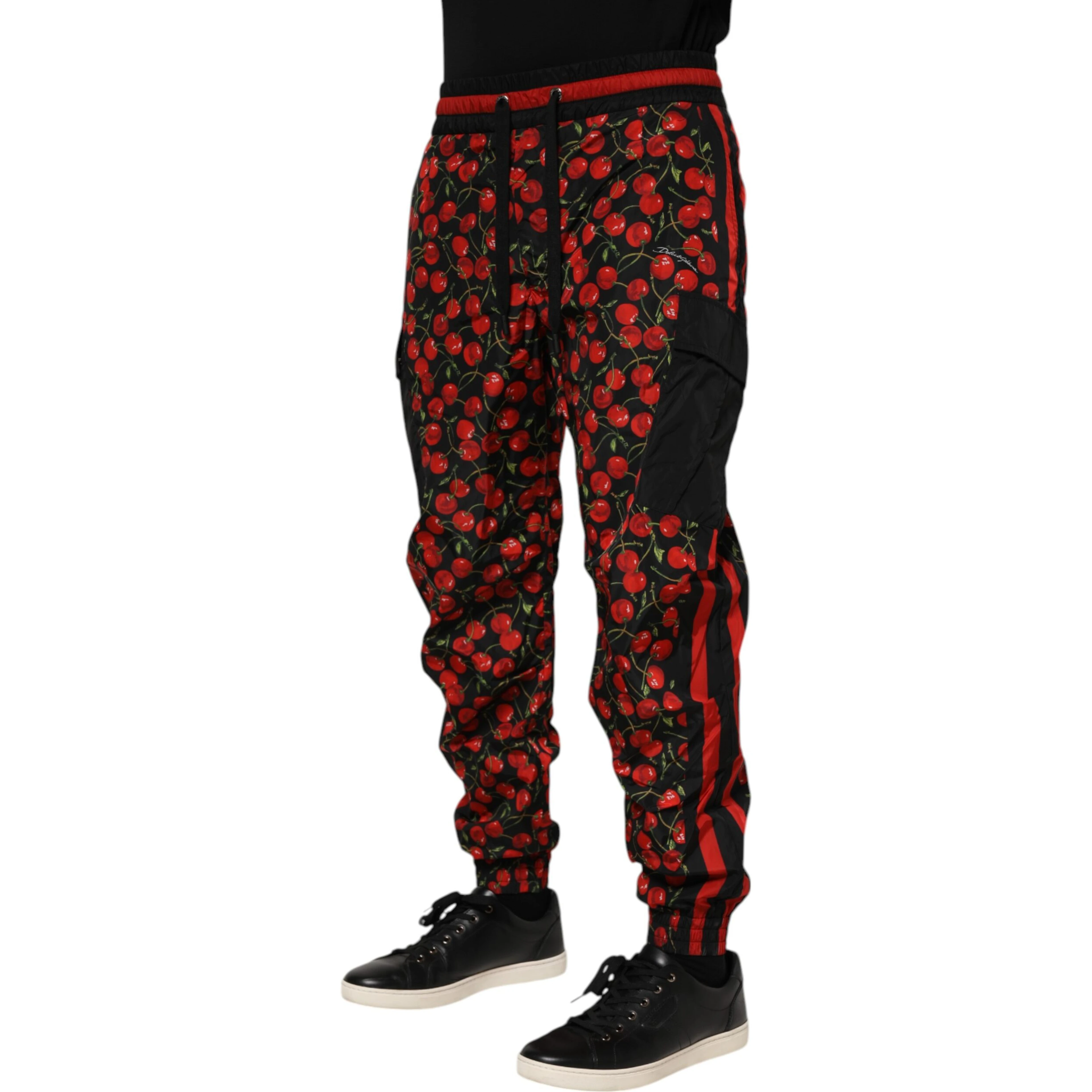 Black Red Cherry Print Men Sweatpants Pants