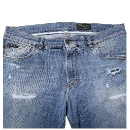 Blue Washed Tattered Logo Plaque Denim Jeans