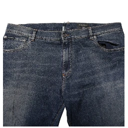 Blue Cotton Logo Plaque Slim Denim Jeans