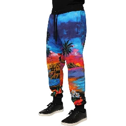 Blue Hawaiian Print Jogger Sweatpants Pants