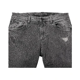 Gray Cotton Logo Plaque Men Denim Jeans