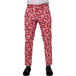 Pink Cherry Print Cotton Dress Pants