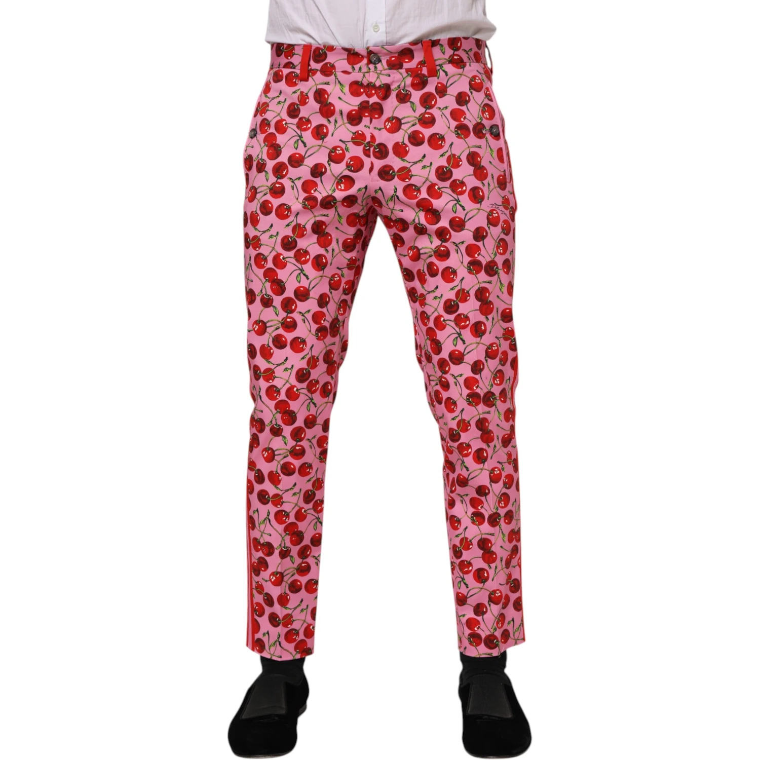 Pink Cherry Print Cotton Dress Pants