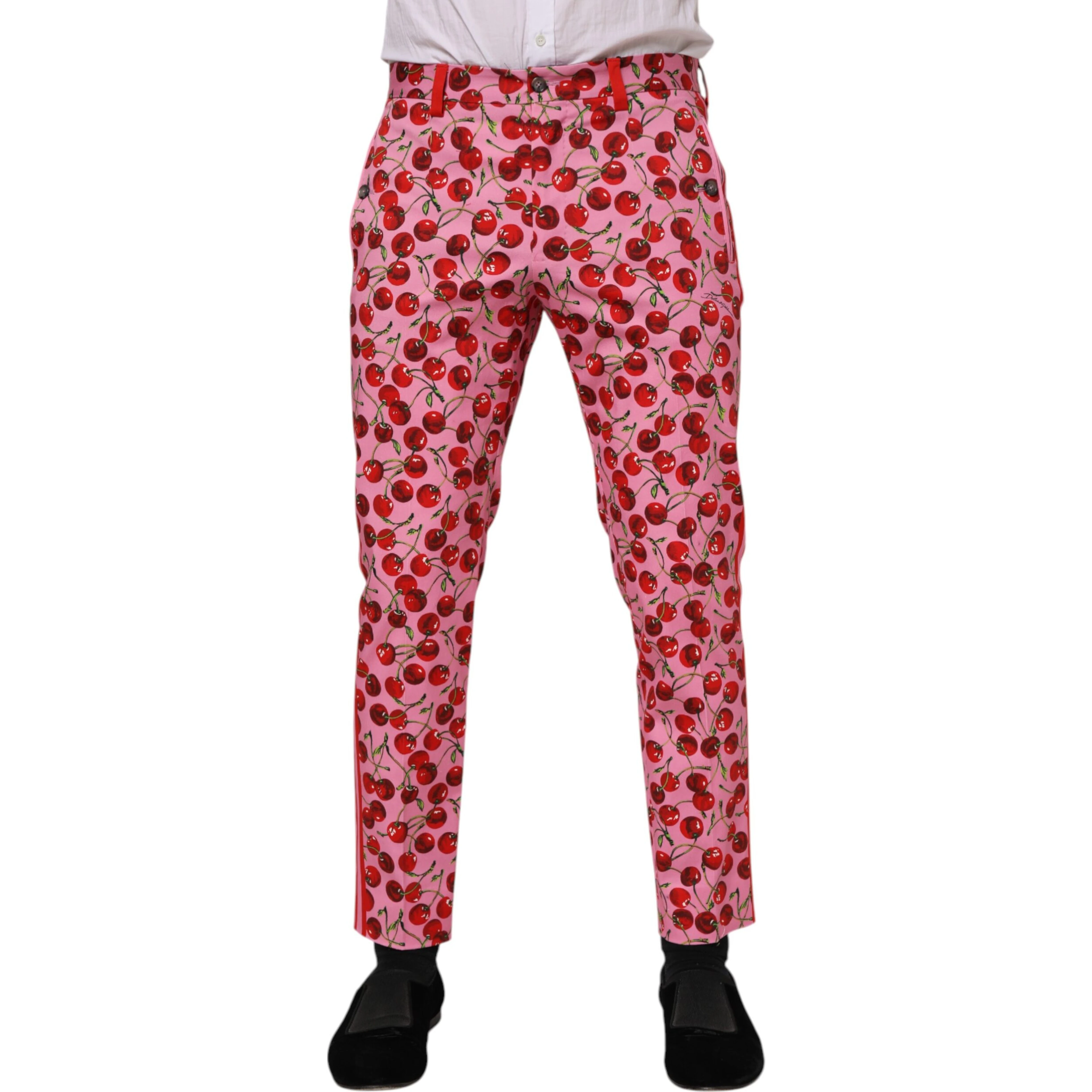 Pink Cherry Print Cotton Dress Pants