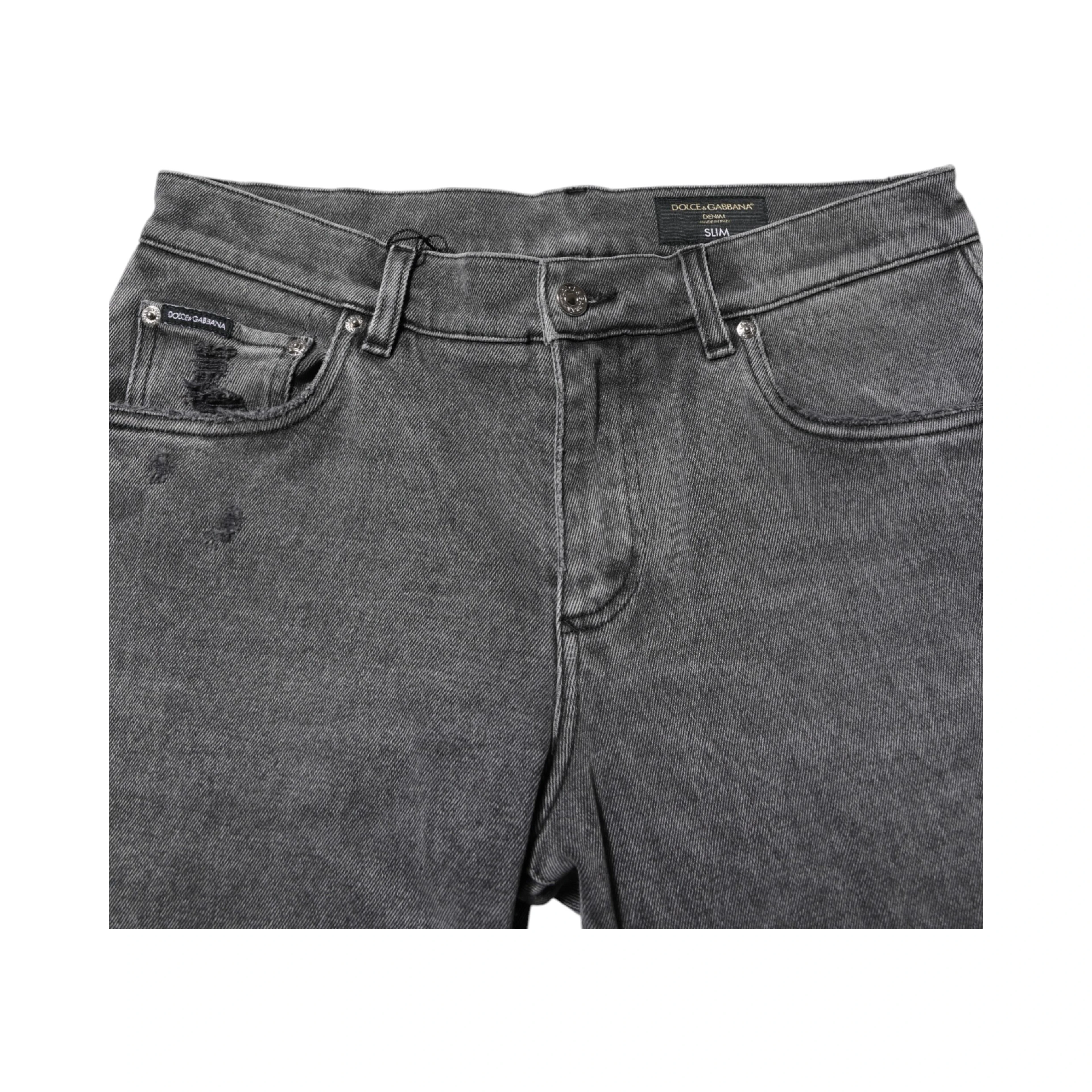 Gray Cotton Logo Plaque Denim Jeans