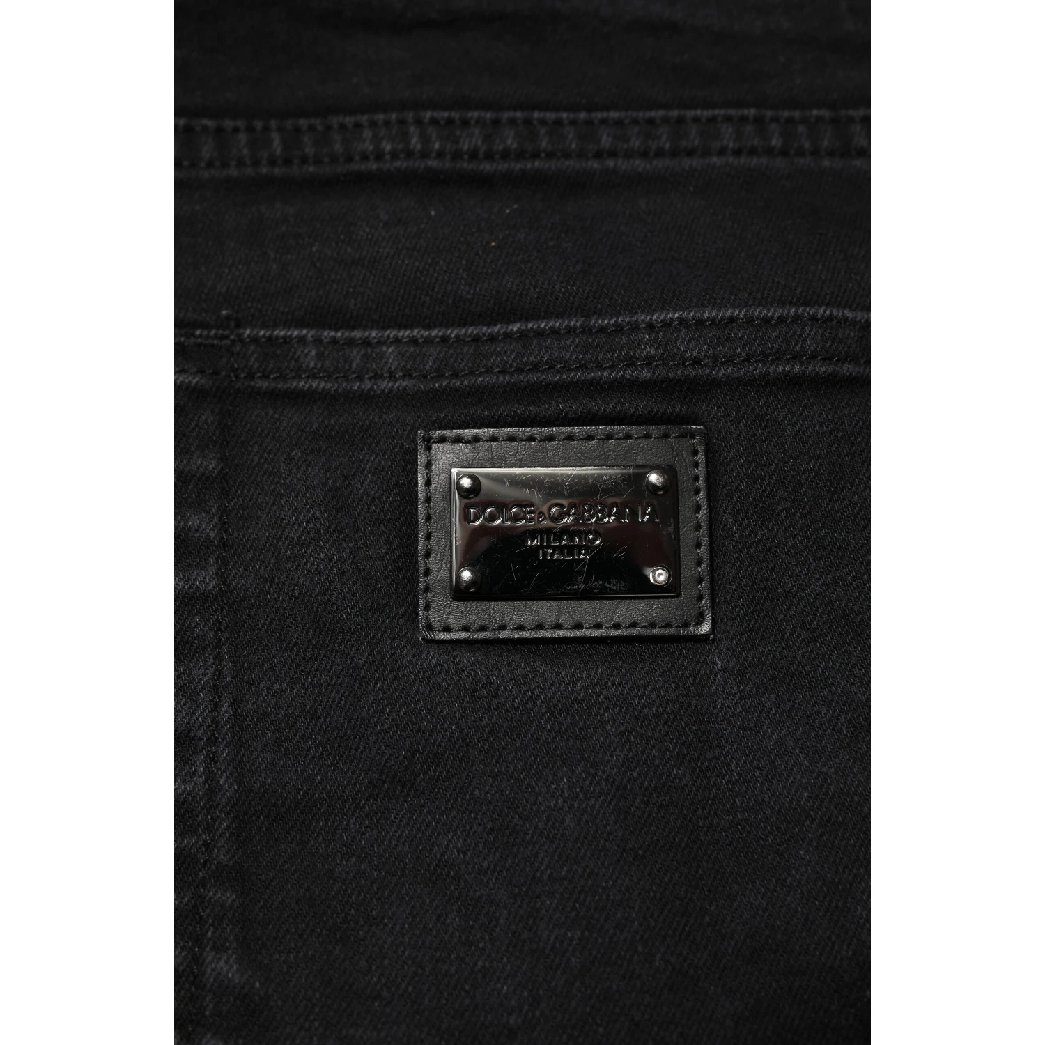 Black Cotton Logo Plaque Slim Fit Denim Jeans