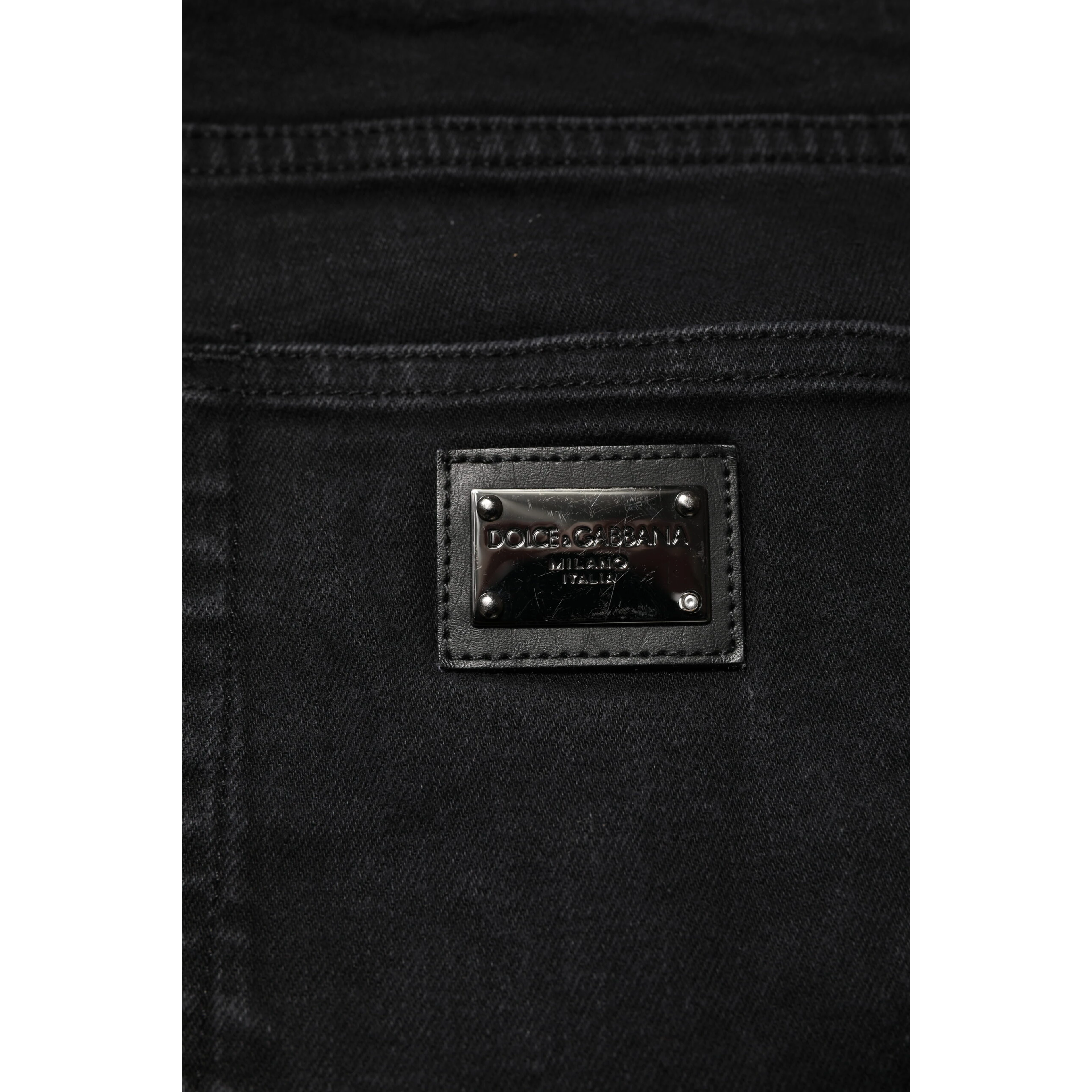 Black Cotton Logo Plaque Slim Fit Denim Jeans