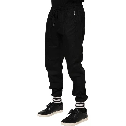 Black Cotton Logo Tape Men Jogger Pants