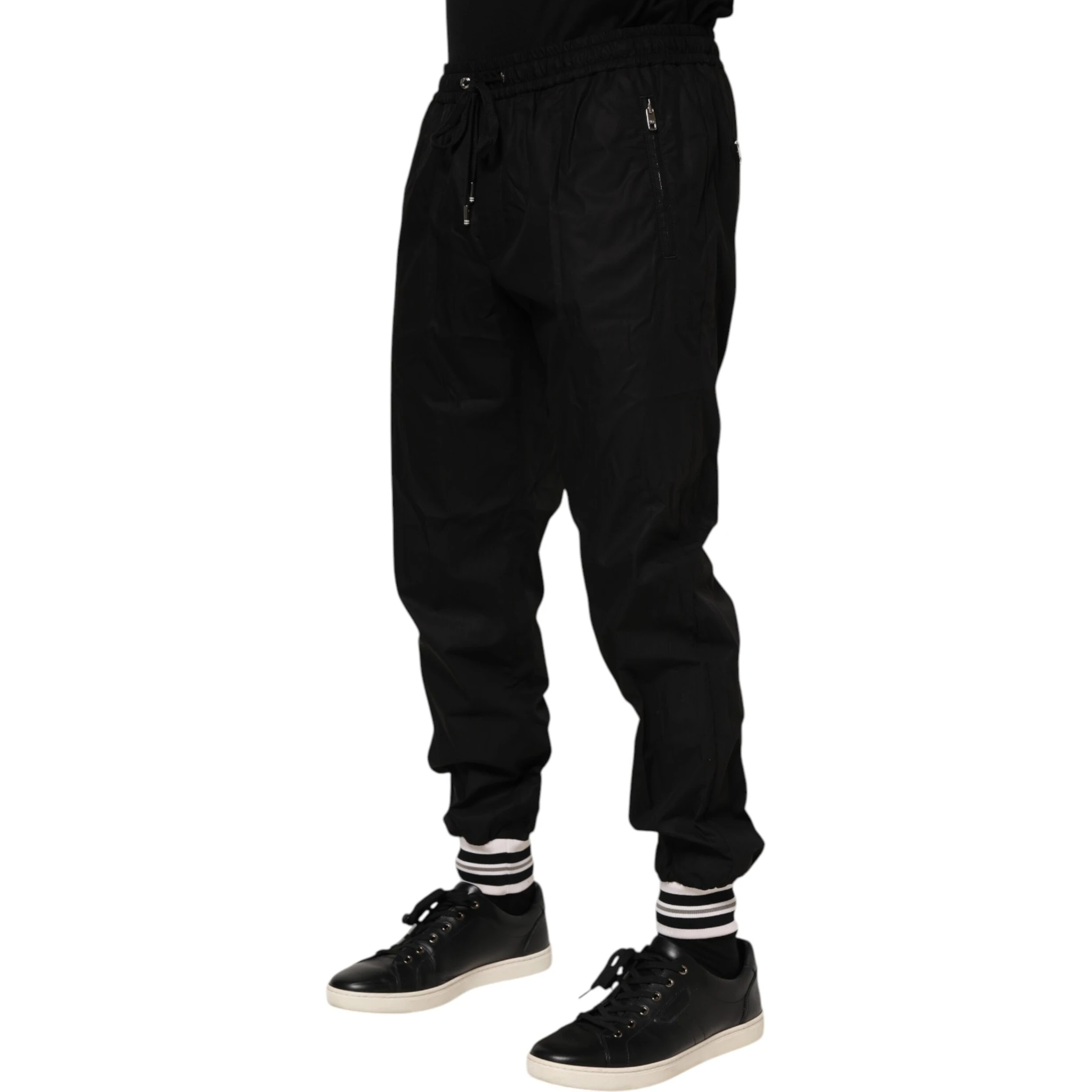 Black Cotton Logo Tape Men Jogger Pants