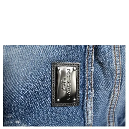 Blue Washed Cotton Logo Plaque Denim Jeans