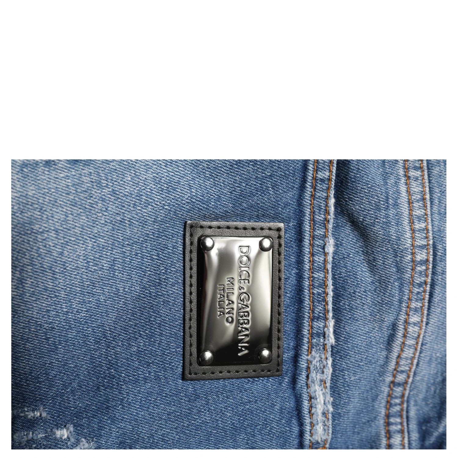 Blue Washed Cotton Logo Plaque Denim Jeans