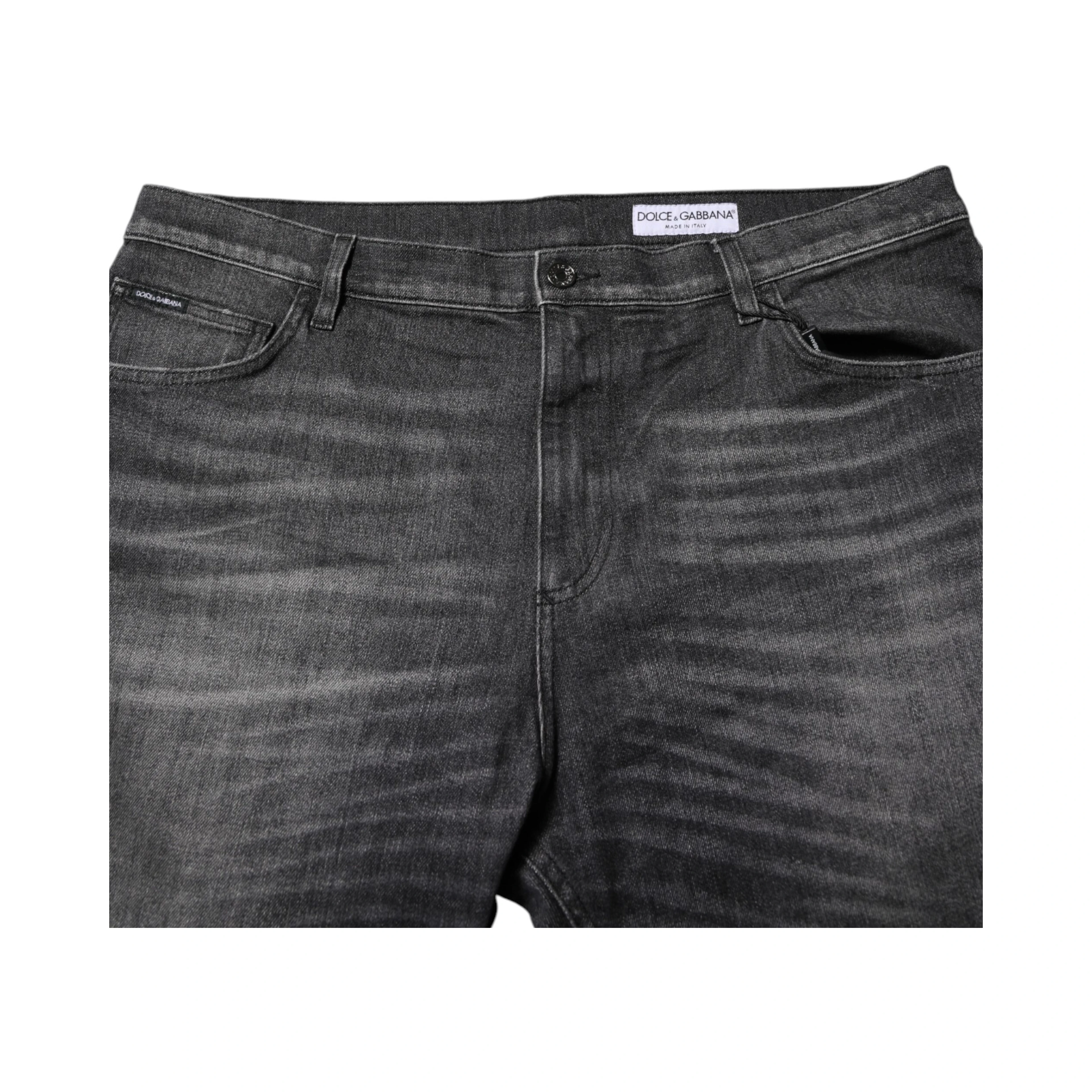 Gray Washed Cotton Loose Denim Jeans