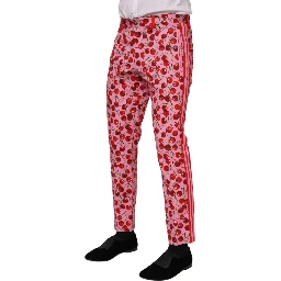 Pink Cherry Print Cotton Dress Pants