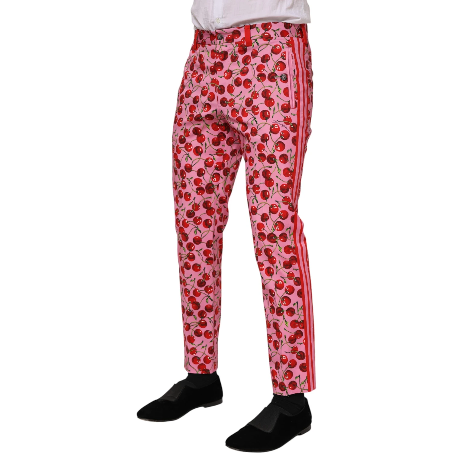 Pink Cherry Print Cotton Dress Pants