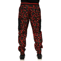Black Red Cherry Print Men Sweatpants Pants