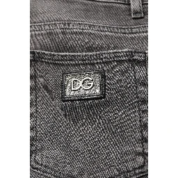 Gray Cotton Logo Plaque Men Denim Jeans