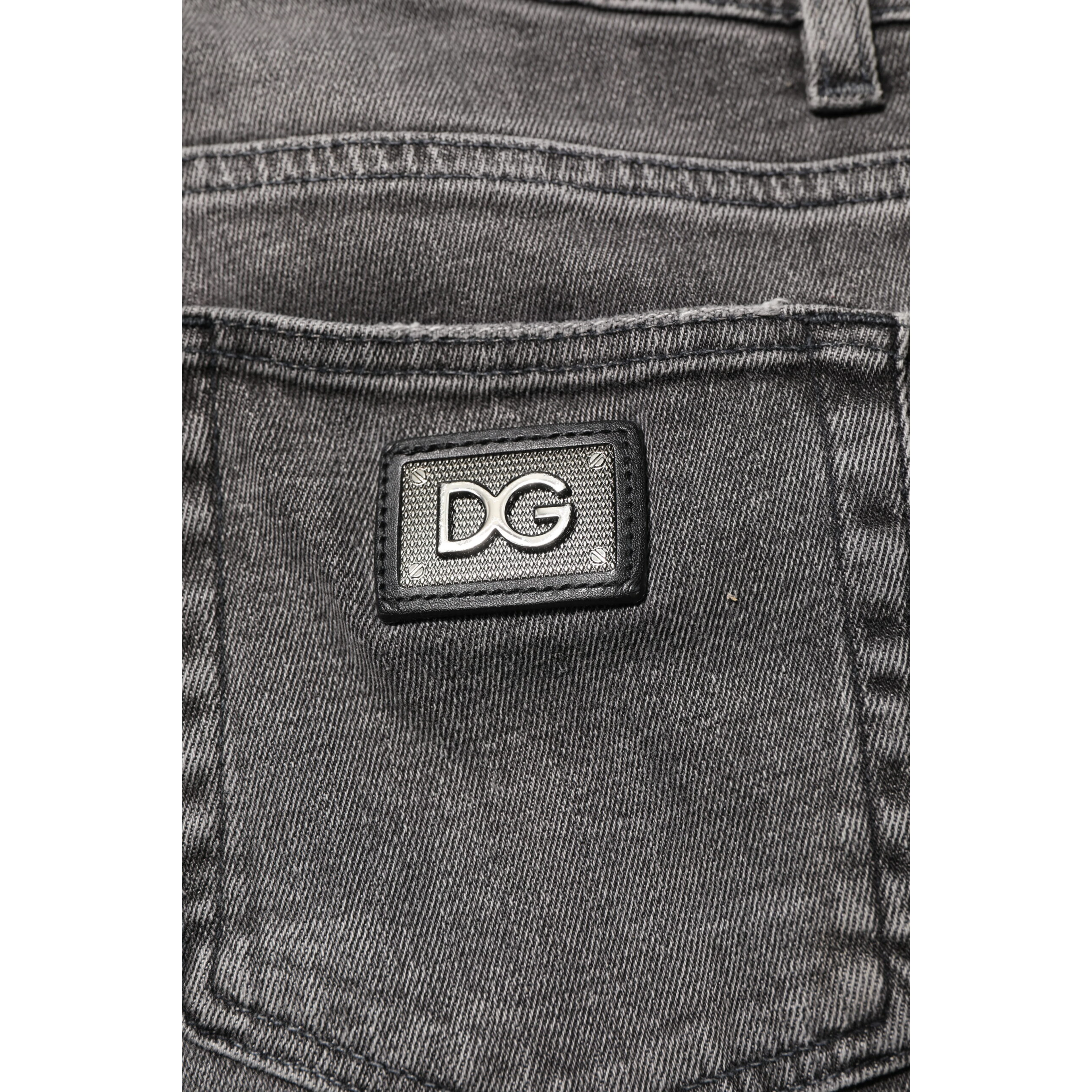 Gray Cotton Logo Plaque Men Denim Jeans