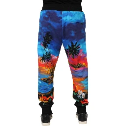 Blue Hawaiian Print Jogger Sweatpants Pants
